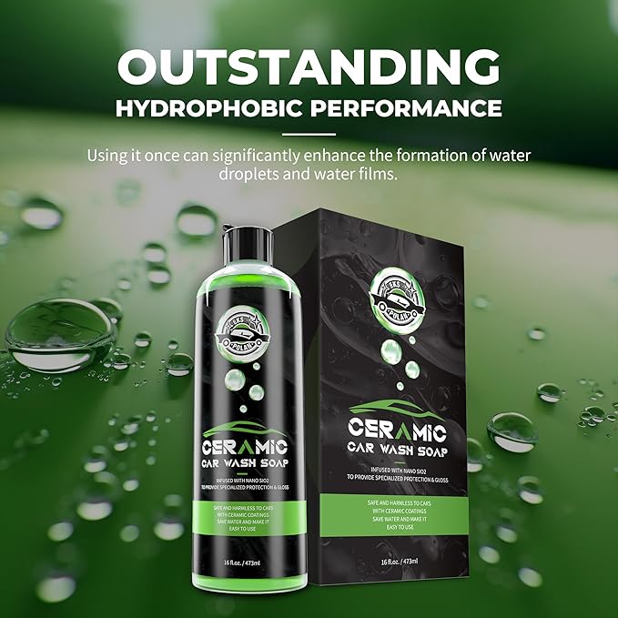 Car Wash Soap for Ceramic Coating 16oz, High Foaming Graphene Shampoo Powerful Cleaner & Protection In One Step, Works with Car Wash Bucket, Foam Cannon & Foam Gun, Safe for Satin & Matte Finish Paint