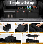 18 Gal Car Trunk Organizer with Lid, 3-Compartment Portable Storage Box with Leakproof Cooler Bag, Shoe Storage, Dividers & Adjustable Securing Straps, Collapsible Trunk Organizer for SUV,