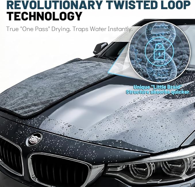 Car Drying Towel Microfiber Cleaning Cloth - 24" x 36" Large Twisted Loop 600GSM - Super Absorbent Auto Detailing Towel for Cars Truck SUV Window - Streak Free & Lint Free Washing Accessories