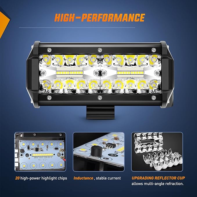 Nilight LED Pods 6PCS 6.5 Inch 120W Light Bar Triple Rows Spot Flood Combo Driving Light Waterproof Led Work Light Off-Road Truck Car ATV SUV Cabin Boat