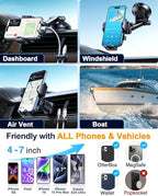YRU True Military-Grade [360° Rotation Suction] 2026 Ultimate Car Phone Holder Mount 【90+LBS Safest Strongest & Patent Certs】 Dashboard Windshield Vent for iPhone 17 16 Pro Max Samsung, Royal Blue