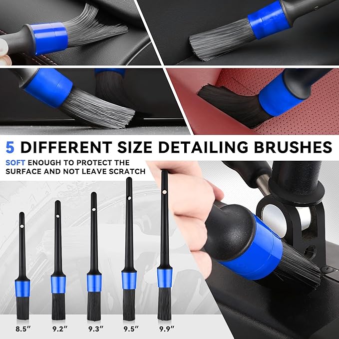 Auto Dynasty Car Detailing Kit, 19PCS Car Detailing Brush Set for Interior Exterior Wheels, Professional Car Care Cleaning Wash Kit with Duster for Air Vent, Car Accessories (Blue)