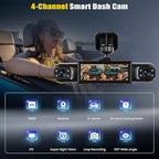 4 Channel 360° Dash Cam Front and Rear Inside Left Right,3.16" 1080P Dash Camera for Cars Car Camera with IR Night Vision,Loop Recording,Parking Assistance,24H Parking Monitor