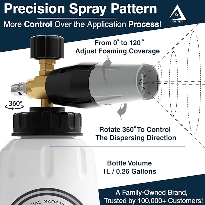 DBR Tech® Foam Cannon for Pressure Washer | Pro-Grade, 1.1mm Orifice, 1000-4000 PSI, Grey