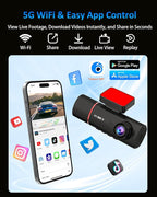 3 Channel Dash Cam Front and Rear Inside, 4K+720P+720P Dashcam, 5GHz WiFi GPS Dash Camera for Cars with 64GB Card, 24H Parking Monitor, Super Night Vision, Loop Recording, G-Sensor, WDR for Car Camera