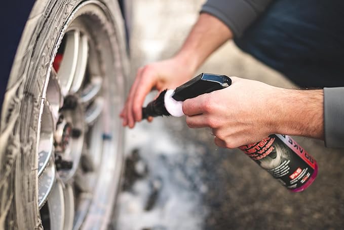Detail Factory - Boar Hair Long-Handle Detailing Brush - Comfortable Grip and Heavy-Duty Scrubbing for Interior, Exterior, Engine Bay, Wheels, Exhaust Tips, Textured Plastic, Black on Black