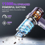 KMM Handheld Car Vacuum Cleaner, 11000PA Vacuum Cleaner & Air Duster, 120W High Power Vacuum Portable Cordless, Hand Held Vacuum Rechargeable with Multi-Nozzles & LED Light for Home, Car, Office
