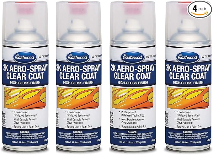 Eastwood 2k Aerosol Spray | Clear Coat Automotive Paint Aerosol Spray with Long-lasting and Durable Finish 11.8 Oz Can | Clear Coat | 4 Pack