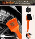 YeewayVeh 7PCS Motorcycle Cleaning Kit with 2-Size Bendable Wheel Brushes-Hard Reach Brush,Tire and Chain Brush, Boar Hair Detailing Brush, Wash Mitt & Microfiber Towel for Dirt Bike & Car Wheels