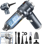 SakerPlus 4 in 1 Handheld Car Vacuum Cleaner & Air Duster, 17500PA High Power Rechargeable Portable Vacuum with LED Light, Multi Nozzles for Car, Home & Office – Ideal for Men and Family