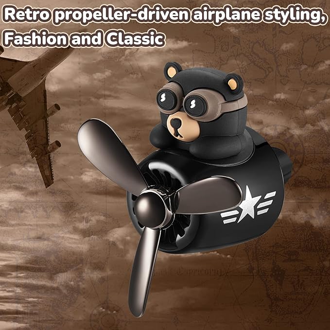 Cartoon Bear Car Air Fresheners 2 Pack Pilot Black Automotive Air Outlet Fan Cool Cute Air Freshener for Car Creative Car Perfume Decoration for Vehicle Vent Scent Clip Diffuser Ornament Accessories