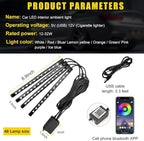povtii Car Led Interior Lights, RBG 48 LED Multicolor Music Auto Interior Strip Light with APP Control, Waterproof Lighting Lamp Kit Under Dash with Charger, Car Accessories (USB)