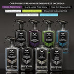 Car Gods 8 Piece Car Cleaning Detailing Kit - Shampoo - Carnauba Wax - Wheel Cleaner - Shine Detailer - Fallout Eliminator - Tyre Serum - Interior Detailer - Glass Cleaner
