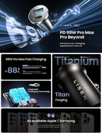 LISEN 69W Mini Cigarette Lighter Adapter Car Charger USB C Fast Charging, 12V Cigarette Lighter USB Car Charger Fast Charging Adapter, for iPhone 17 Pro Max 16 15 14 13 12 Plus Mini, Samsung S26 S25