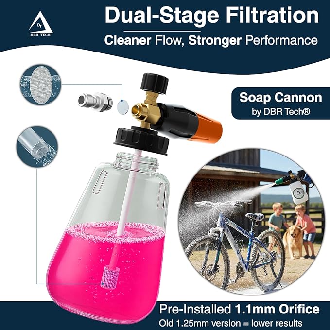 DBR Tech® Foam Cannon for Pressure Washer | Pro-Grade, 1.1mm Orifice, 1000-4000 PSI, Orange
