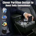 Vehicle Center Console Organizer with 7-Color Ambient Light - Lockable Floor Storage & Dual Cup Holders, Fits Minivans, SUVs & Vans 10.24 inch Wide