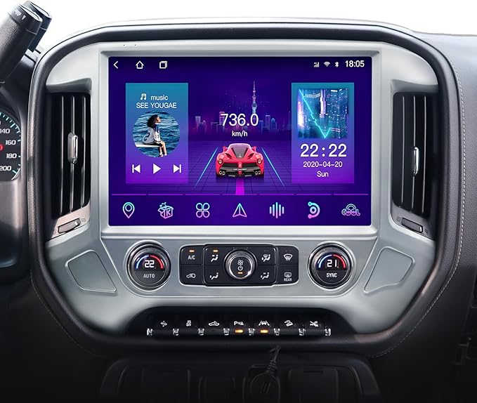 13.1" 8Core 8+128G Car Stereo Radio for Chevy Silverado GMC Sierra 2014-2018,5Ghz WiFi Android 13 Touch Screen Radio with Wireless CarPlay Android Auto BT DSP 48EQ Backup Camera,Silver