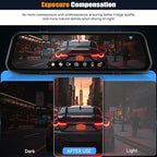 CAMECHO 3 Channel Mirror Dash Cam, 9.66" WiFi Triple Rear View Mirror with Front 1080P, Inside and Rear Cameras with G-Sensor, Night Vision, Loop Recording, Reverse Assist, APP Control, 64GB TF Card