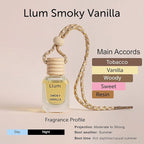 Llum Smoky Vanilla Hanging Car Air Freshener – Luxury Automotive Perfume Diffuser 10ml (0.34 fl oz), Long-Lasting Fragrance, Alcohol-Free Non-Toxic Car Scent, Glass Bottle With Wood Cap