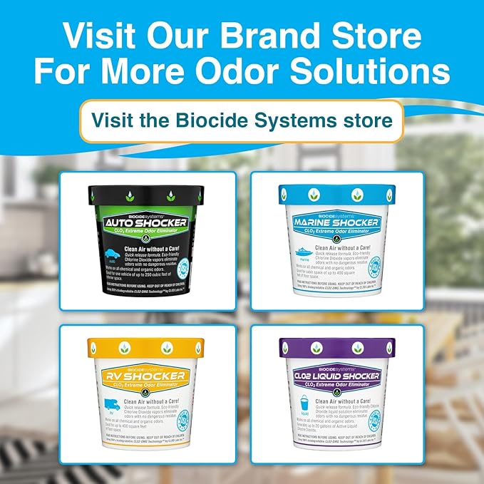 Biocide Systems Auto Shocker Strong Quick Release Car Odor Eliminator, Eco-Friendly Smell Remover for Tough Odors in Vehicle Interiors, Up to 250 Cubic Feet (4-Pack)