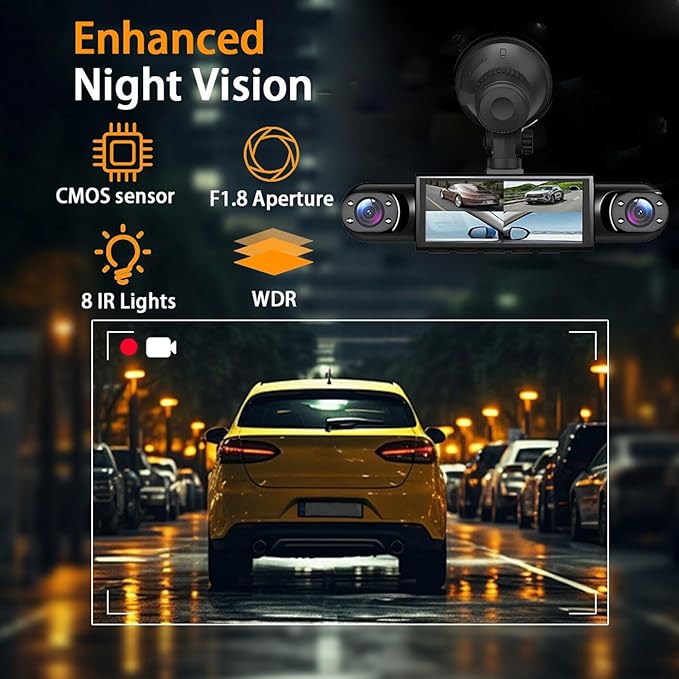 360° Full View Dash Cam Front and Rear Inside, 4 Channel Dashcam 1080P Full HD Dash Camera for Cars with Infrared Lamps Night Vision G-Sensor, Parking Mode, 64GB SD Card Car Accessories