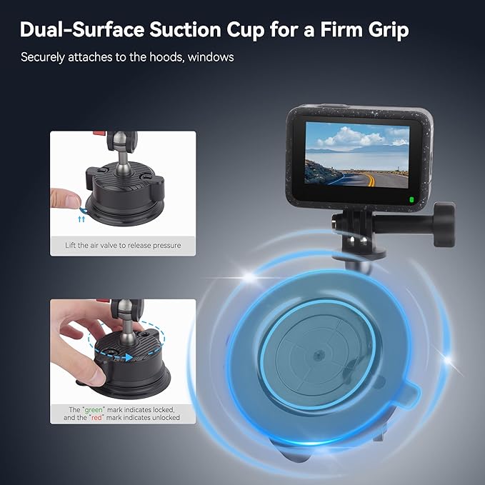 Camera Suction Cup Mount with Ball Head Magic Arm, Universal 360° Car Mount for Windshield, Dashboard, Vacuum Suction Cup Mount Compatible with Go pro (SJ007)