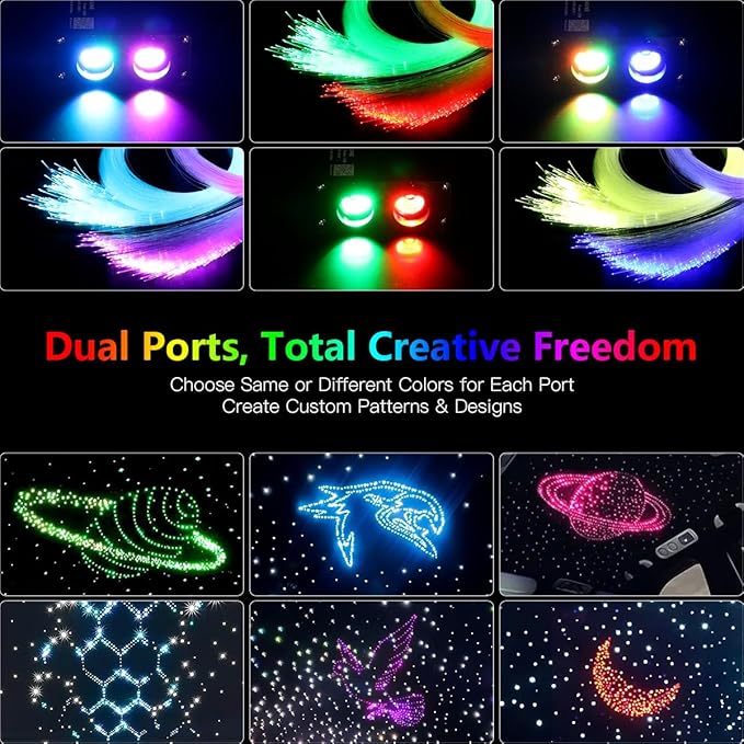 32W Small Size Fiber Optic Lights Kit, Music Activated 800 Strands*0.03in(9.8ft/3m) Optical Fiber APP+RGBW Star Ceiling Light Kit for Car Headliner Starlight/Home