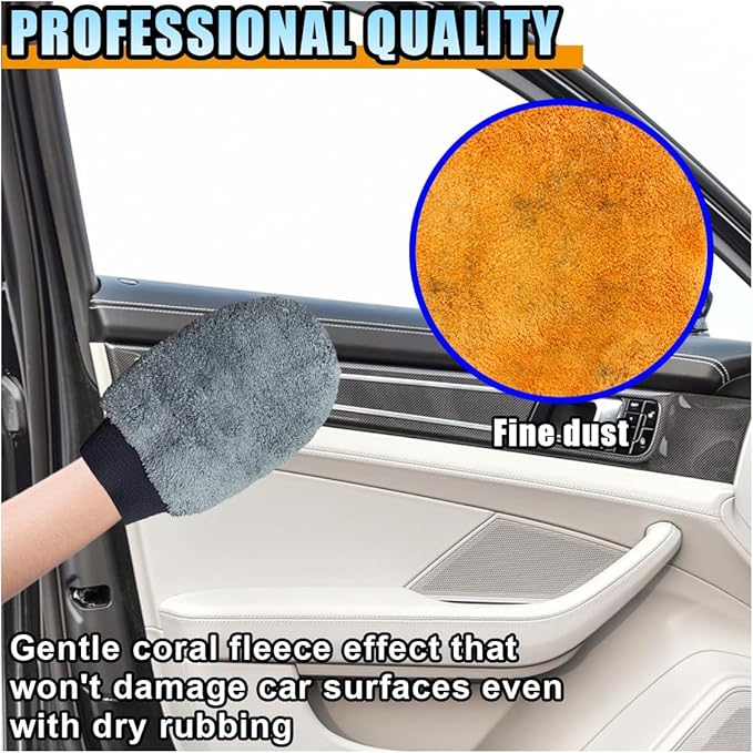 2PCS Coral Fleece Car Wash Mitts, No Scratch Microfiber Wash Mitt Car Cleaning Glove, Reusable Dusting Mitt with Elastic Wrist Cuff for Car Washing and Detailing (Palm Glove)