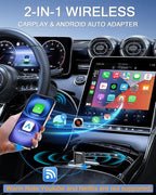 AuroraLink JC015 Wireless CarPlay & Android Auto Adapter - 2-in-1 Plug and Play Mini Dongle, Stable & No Delay Wireless USB Adapter for iPhone/Android Cars, with Dual-Band WiFi & Bluetooth 5.2