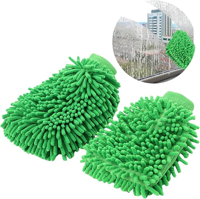 1 Pack 2 Green Car Wash Mitt Microfiber, Deluxe Scratch Free Microfiber Wash Mitt ,9 Inches X 5.5 Inches Car Washing Care Cleaning Kit.