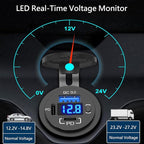 12V USB Outlet Qidoe USB C Car Charger Socket Dual PD 30W and 18W QC3.0 Port USB Car Socket with Voltmeter Button Switch Lengthened Waterproof USB Power Outlet for Car Boat Marine RV Vehicle