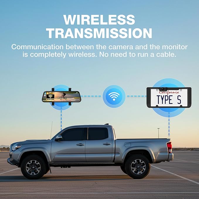 Type S True Wireless Solar Powered Smart HD Backup Camera | License Plate Frame Mount | Self-Charging | 3 Minute Installation | Universal Compatibility | 720p Night Vision