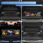 SUV Trunk Organizers and Storage with Lights, Car Storage Organizer with Lid & Sturdy Handle, Car Storage Bins for Groceries Powered by 4 AA Batteries (Batteries Not Included) (39.76inch)
