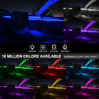 Acrylic Interior Car LED Strip Light with Wireless APP, RGB 6 in 1 with 175 inches 593 LEDs Fiber Optic Ambient Lighting Kits, 16 Million Colors Sound Active Function Car Neon Lights