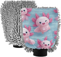 Car Cleaning Mitt Cute Pink Axolotls on Blue Chenille Microfiber Washing Gloves Wash Mitt for Car Washing and Detailing, 8.07" x 11.8"