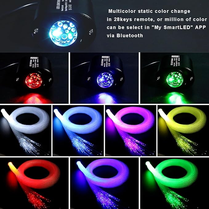 AZIMOM Mini 6W Twinkle Mixed 430pcs 13.1ft Fiber Optic Starlight Headliner Kit for Car Home End Glow Fiber Strands Sound-Activated APP& Remote Control Starlight Engine