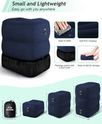 JefDiee Inflatable Travel Foot Rest Pillow, Kids Airplane Bed, Adjustable 3 Layers Height Leg Rest Pillow, Adults Travel Essentials Great for Airplane, Office, Home, Trains, Cars (Blue)
