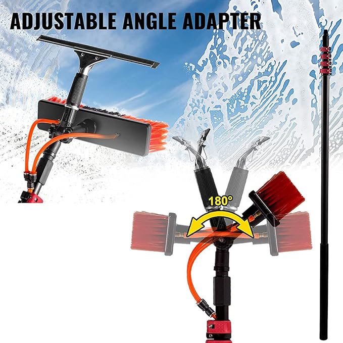 Telescoping Extension Pole with Water Fed Brush – Adjustable Window Cleaner for Solar Panels Roofs Decks RVs – Long Reach Telescopic Cleaning Tool for Easy Outdoor Cleaning