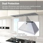 CHETTO C Range Hood 54 Inch Ultra Quiet, Powerful Suction 304 Stainless Steel Ducted Kitchen Vent Hood with 4-Speeds, Dishwasher Safe Baffle Fillters, 8" Top Vent (54 inch Stainless steel)