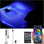 RGB Car Footwell Ambient Lighting Kit Car Charger + USB 16.7 Millions Colors Sound Active Music Sync APP Control + RF Remote Controller Car Interior Multicolored Footwell Atmosphere Light 12V