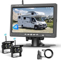 1080P HD Wireless Backup Camera System, 7-inch LCD Monitor with 2 Rearview Camera for Trailer RV Camper Truck Car Bus, DIY Guide Lines, IP68 Waterproof, Night Vision, BSD, 12V-36V