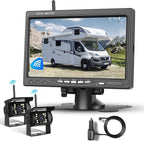 1080P HD Wireless Backup Camera System, 7-inch LCD Monitor with 2 Rearview Camera for Trailer RV Camper Truck Car Bus, DIY Guide Lines, IP68 Waterproof, Night Vision, BSD, 12V-36V