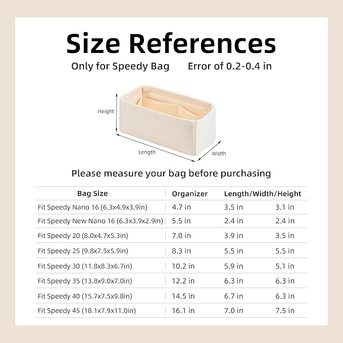 DGAZ Silk Purse Organizer Insert Fits LV Speedy 16/20/25/30/35/45 Bags，Silky Smooth Bag Organizer，Luxury Handbag & Tote Shaper（Craie，SP16）