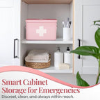 Flexzion First Aid Box Organizer Empty 13" Pink Vintage First Aid Kit Tin Metal Medical Box - First Aid Storage Box Container Bins with Dividers, Removable Tray and White Cross Logo