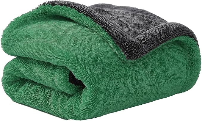 Extra Large Car Drying Towel, 36 Inches, 1300gsm,Super Absorbent Polyamide, Double-Twisted Design (Green and Grey)