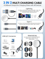 Travel Essentials for Apple Watch Charger,iPhone Charger,3 in 2 Type C/L/Magnetic Fast Charging Cable,Multi Charging Cable Portable Designed for iWatch Series,iPhone 17-11,Galaxy S26-S21,Car-5FT