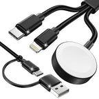 Travel Essentials,3 in 2 USB C Cable for Apple Watch Charger,iPhone Charger,Multi Charging Cable,Cruise Vacation Camping Essentials,Portable for iWatch Series 11-2/Ultra/SE & iPhone 17-12,Car,Black