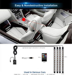 Led Interior Car Lights, Controller Led Lights for Cars, Multicolor Music Underglow Lighting Kits with Wireless Control and Sound Active Function, 4pcs 48 USB LED Interior Lights, DC 5V