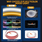 71 Inches RGB Multicolor Dynamic Scanning Starter Hood Lights, Car LED Hood Light Strip, Exterior Flexible Headlight Waterproof Daytime Running Lamps Strips (1 Set)