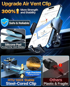 HTU 2026 Upgraded [True Military-Grade] Car Phone Holder【Safety Certs & No Smell】 Cell Phone Holder for Car Mount for Dashboard Windshield Air Vent Long Arm Thick Case,Black